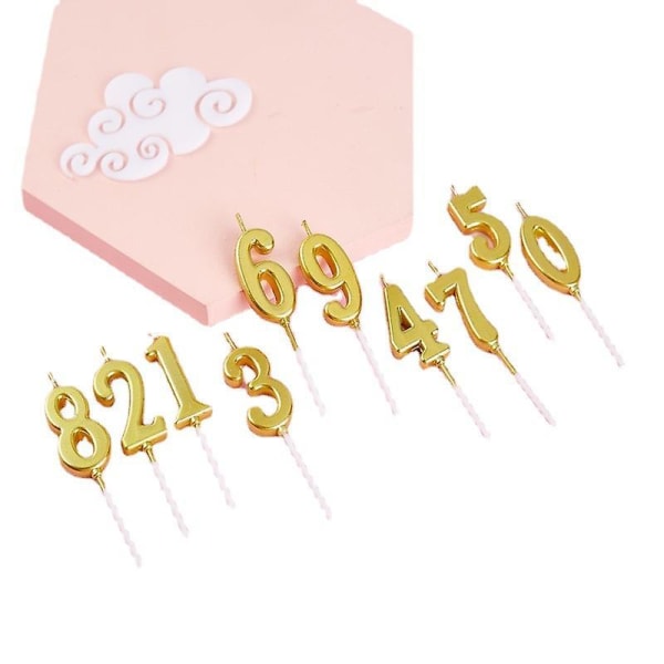 Golden Numbers Candles 0-9 Numbers Birthday Candles Cake Decoration Party Decoration Plug-in Gold-plated Cake Tools Deep Sapphire