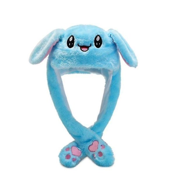 Rabbit Hat Ear Moving Jumping Hat Funny Bunny Plush Hat Cap Blue