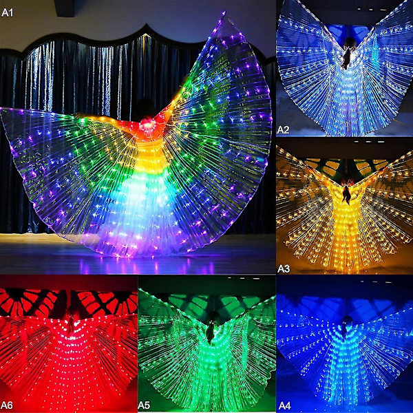 Adjustable Stick 57" Long Led Isis Wings Belly Dance Cloth Performance Costumes Adult With Stick Multicolor Red