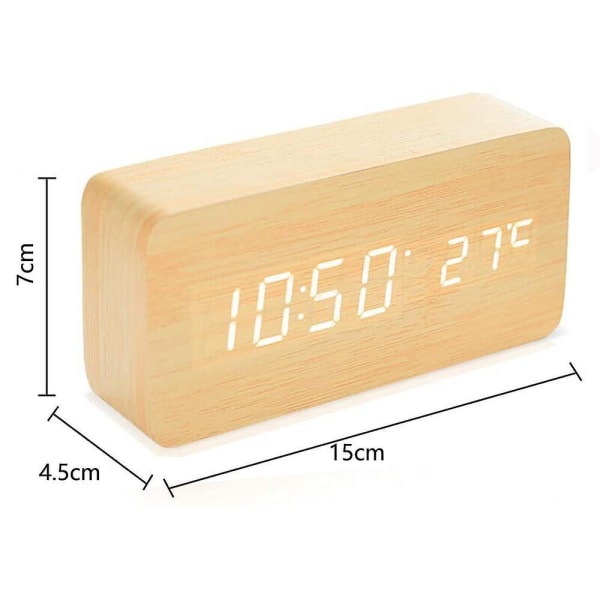 Betterlifefg-wooden Digital Clock - Multifunction Led Alarm Clock With Time/date/temperature Display And Voice Control For Home Travel, Bamboo Wood Co