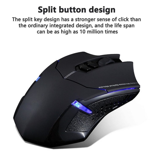 Wireless Gaming Mouse Breathing Backlit, 2 Programmable Side Buttons, 2000 Dpi, Ergonomic Grips 7-button Design Black