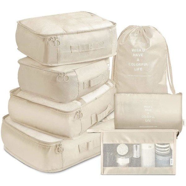 Packing Cubes Travel Luggage Packing Organizers Set With Toiletry Bag (7 Pcs) Beige
