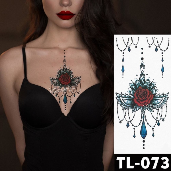 Water Transfer Deep Pink Henna Lace Rose Flower Temporary Tattoo Sticker Butterfly Pattern Body Art Waterproof Fake Flash Tattoo 04-TL097