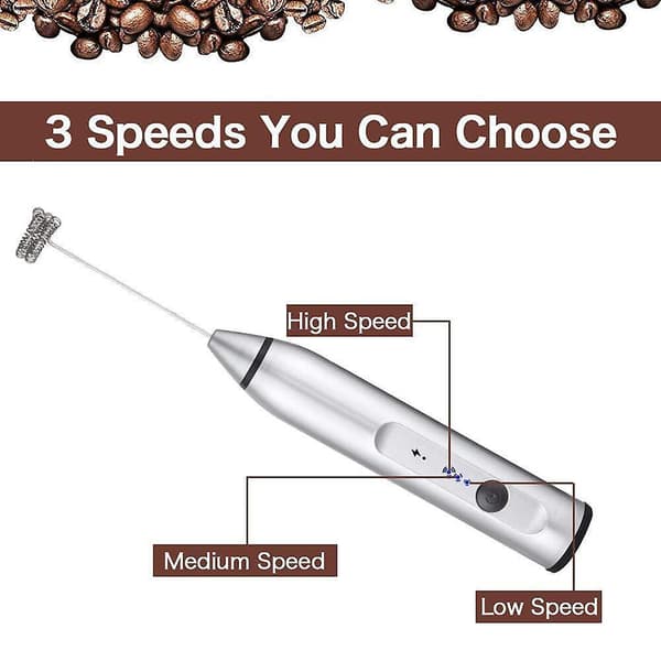 Handheld Electric Usb Charging Egg Beater Milk Frother Drink Mixer  Coffee Silver