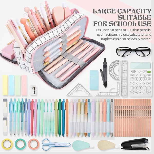 Large Pencil Case, Large Capacity Pencil Case With 3 Compartments, Makeup Bag Portable Office Statio