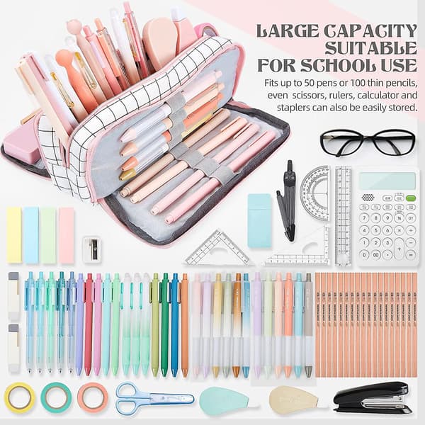 Large Pencil Case, Large Capacity Pencil Case With 3 Compartments, Makeup Bag Portable Office Statio