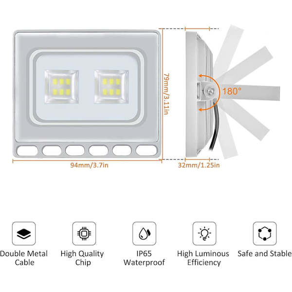 10w LED Flood Light, 1000lm LED Flood Light ultratynd Cool White 6000k, IP67 Udendørs LED Flood Light, Udendørs Spot Floodlight til Have Stadion Garage