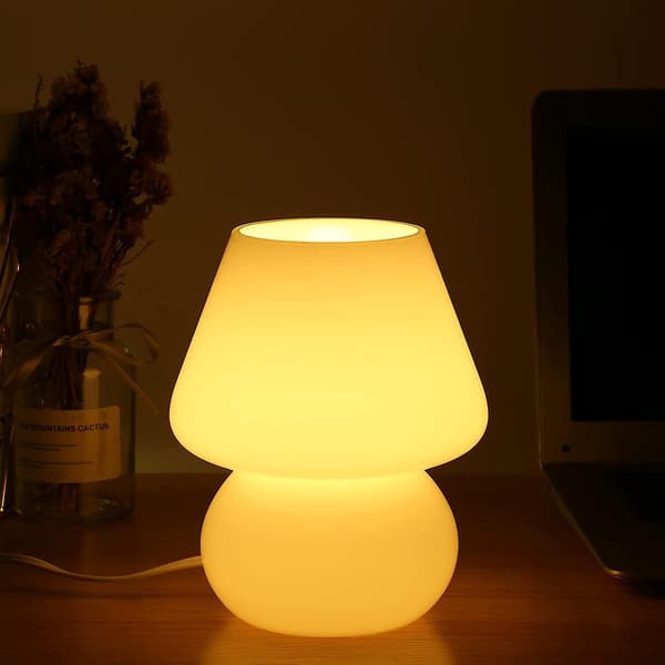 Sopplampe, vintage glass sopp nattbordslamper gul Murano-stil