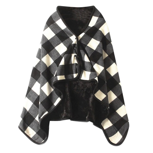 Bærbar Plaid Fleece Tæppe Dobbeltlags Tæpper Med Knap Tyk Multifunktionelt Varmt Vinterkastetæppe Til Sofa Seng E
