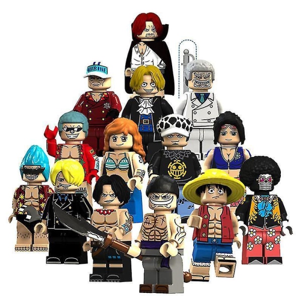 14 Pieces Of One Piece Lu Fei Nami Aisi White Beard Sabo Chi Dog Cap Assembled Building Block Miniature Toys