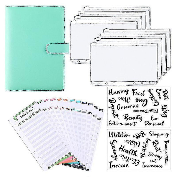 A6 Binder Budget Notebook Cover Folder Size 6 Hole Pocket Plastic Zipper Money Saving Envelope Diary Green