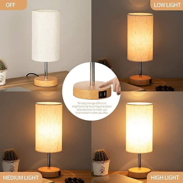 Bedside Lamp With Usb Port Touch Control Table Lamp For Bedroom Wood