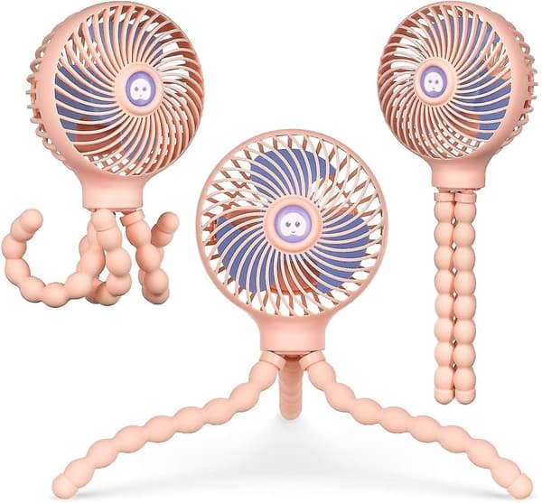 Mini Håndholdt Baby Klapvogn Ventilator Genopladelig Blæksprutte Kølestativ Ventilator Pink