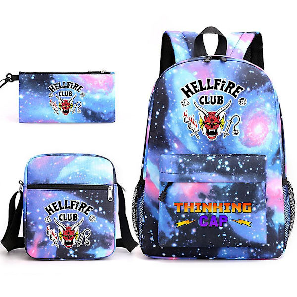 Stranger Things Hellfire Club Backpack Three-piece Set School Bag Star Blue