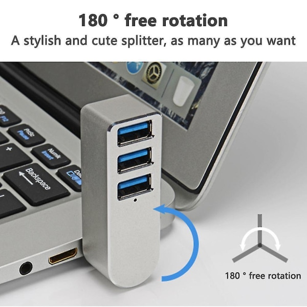 Alumiiniseos Pyörivä Usb3.0 Hub Jakaja Usb Hub Jakaja 3 Porttia Silver