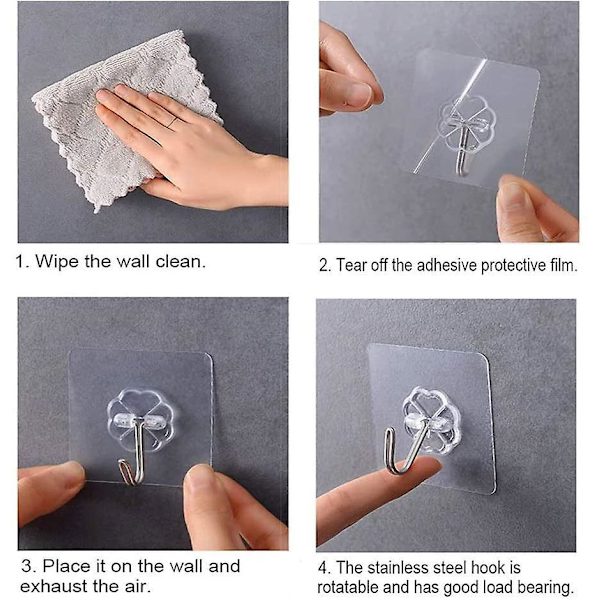 20 Pcs Adhesive Hooks Utility Hooks Kitchen Wall Hooks Transparent Seamless Hooks
