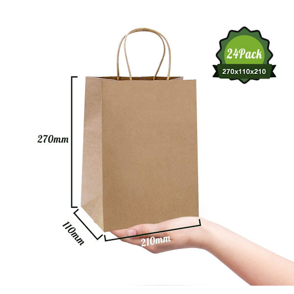 Ruskea paperikassi kahvalla 24kpl 21 * 11 * 27cm Ruskeat paperiset lahjakassit jouluun, juhliin, paketteihin, sisä- ja ulkokäyttöön