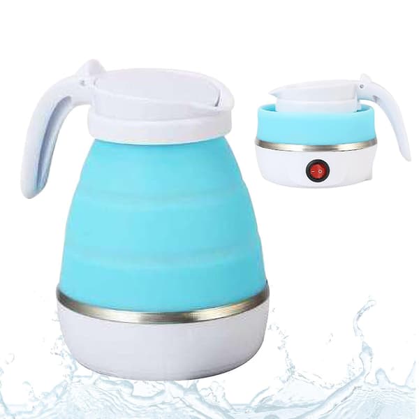 Folding Travel Kettle 600ml Electric Silicone Water Bottle Portable Heating Fast Kettle Blue EU Plug