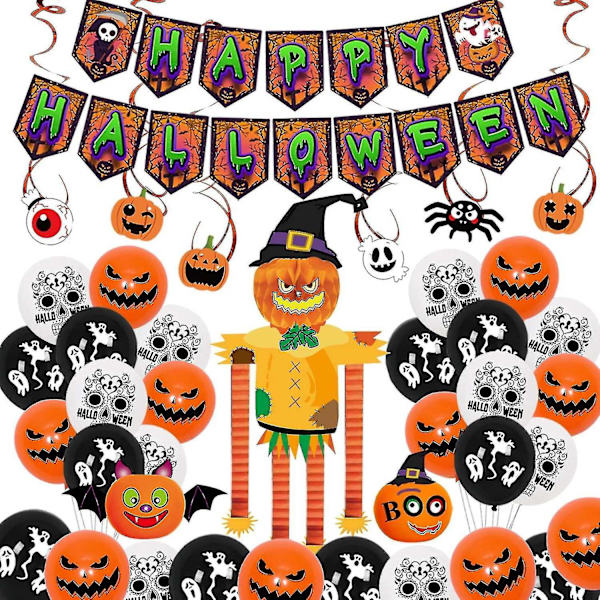 Halloween-juhlatarvikkeet setti B Banneri Ilmapallot Jousijalka Kurpitsa Juhlat Z51838