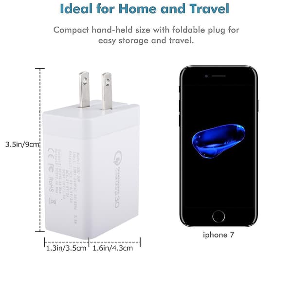 Rask reiselader, 3 porter [qc 3.0 + 2 Usb], 3.0 Usb 30w hurtiglading veggreiseladerplugg, AC-adapter for Iphone X/8/7/6s/6 Plus, Ipad Pr