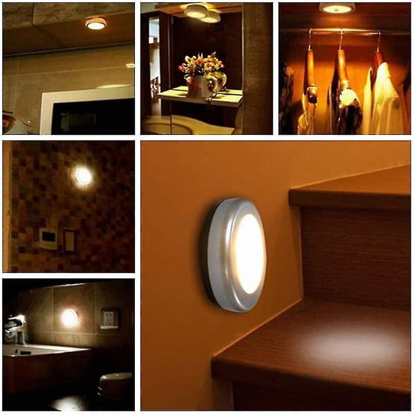 Closet Lamp/led Cabinet,6pcs Lamps Wardrobe Night Light,led Lighting Motion Detector,(battery Powered) White Warm Light Silver