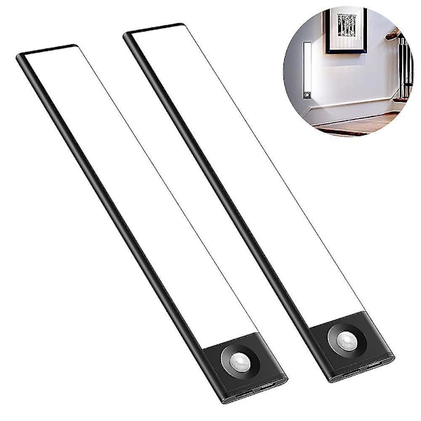 2 Pak Underskab Belysning Bevægelsessensor Skabslys Trådløs positive white light Black 20 cm