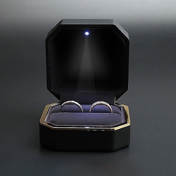 Luxury Ring Box, Square Velvet Wedding Ring Case  With Led Light black