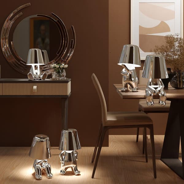 Little Golden Man Led Table Lamp Touch Control Dimmable Creative Iron Resin Desk Light Bedside Lamp Light Silver Mr WHEN