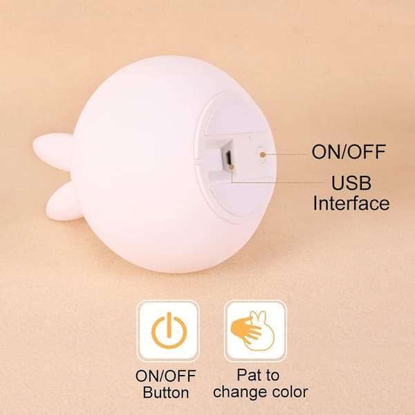 Cute Silicone Rabbit Night Light, Usb Rechargeable Rabbit Led Soft Silicone Touch Sensor Bedside Pat Lamp For Children Baby Kids