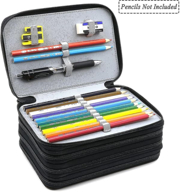 72 Slots 4-layer Zipper Pencil Case With Handle Strap, Oxford Fabric grey