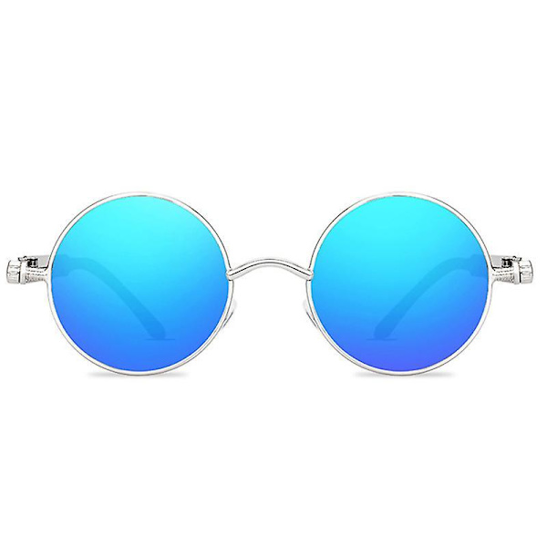 Vintage Polarisoidut Steampunk-aurinkolasit Miehille Pyöreät Aurinkolasit Tyylikkäät Silver Frame Ice Blue Lenses
