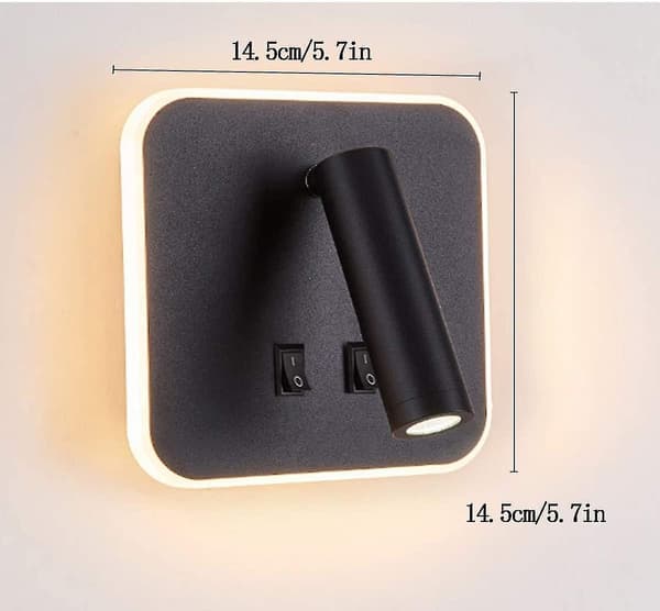 Fong Bedside Lights Led Wall Lamp Indoor Hotel Wall Lights Bed Corridor Wall Lamp With Switch Black 3w+10w (square)