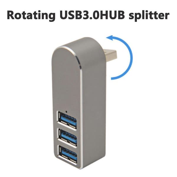 Aluminum Alloy Rotating Usb3.0 Hub Splitter Usb Hub Splitter 3 Port Gray