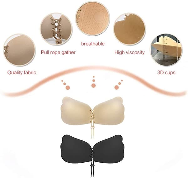 Sticky Bra 2 Pairs Strapless Backless Adhesive Invisible Push Up Bra B