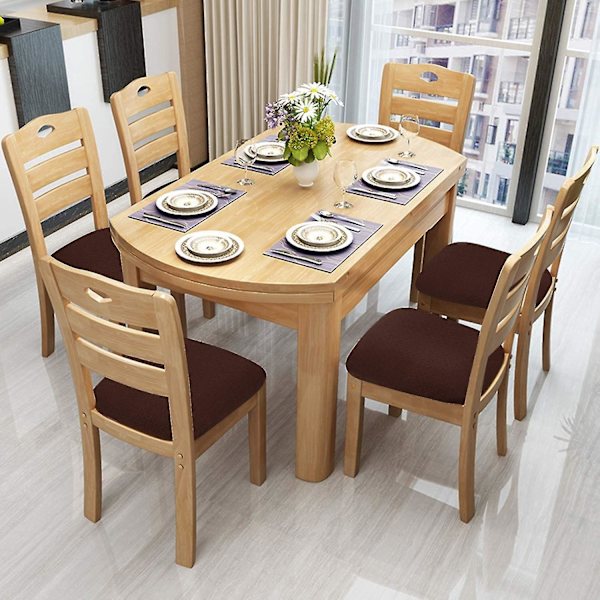 Stretchy Jacquard Spisestol Setetrekk, Avtakbare Vaskbare Støvtette Spisestuestol Setepute Trekk med Bånd - Sett med 2, Beige Chocolate