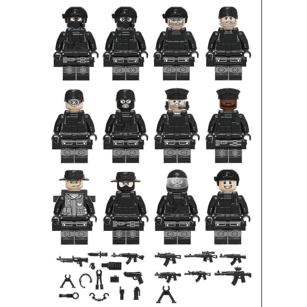 8pcs Black Swat Minifigure Building Block Accessories Military Toy