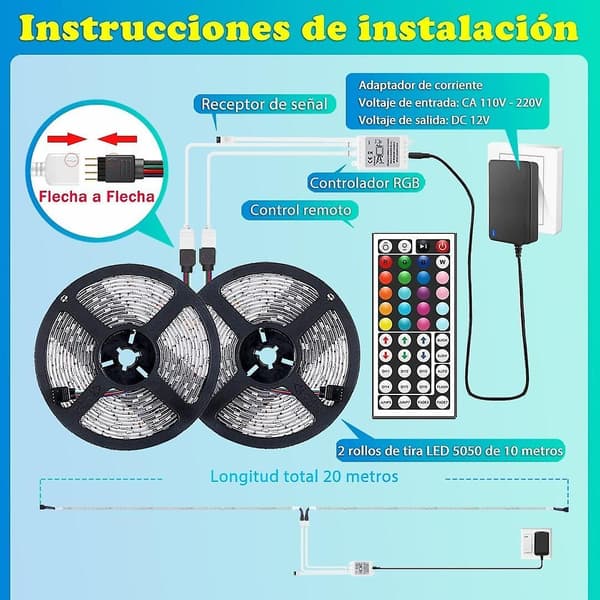 LED Lys 20m LED Striper For Rom Og TV Kontroll 44 Taster