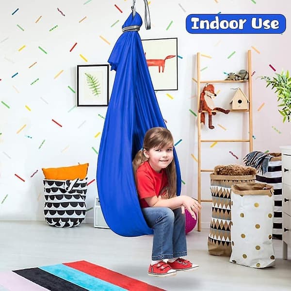 Huske for barn, justerbar hengekøye for barn, innendørs og utendørs blue 100*280cm