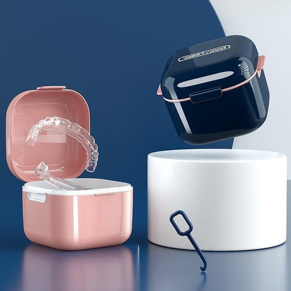Orthodontic Retainer Braces Storage Box Soaking Invisible Teeth Denture Cleaning Braces Tooth Storage Portable Belt Blue