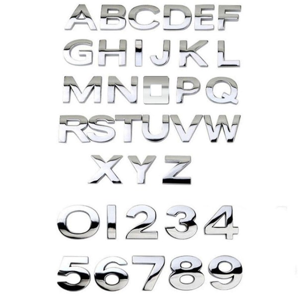 Hot Silver Car Styling (a-z,0-9) 3d Diy Metallic Alphabet Sticker