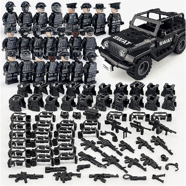 Military Building Blocks Series Black Special Police And Off-road Vehicle Set Small Particles Assembled Minifigure Toy