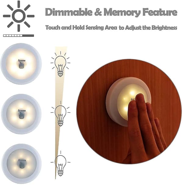 2 Pcs Wireless Touch Lamp,dimmable Self-adhesive Night Light,battery Operated Led Lamp,warm Light Wa
