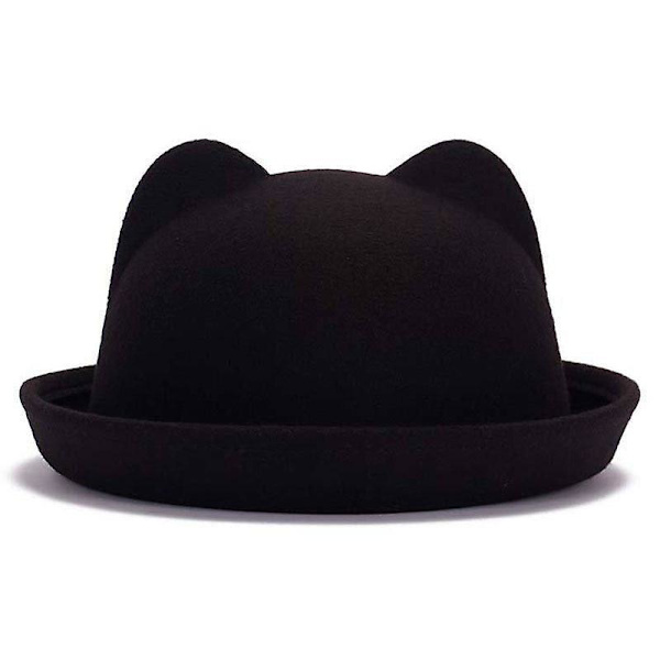 Bowlerhatte i uld til forældre og børn, Fedora-hatte Cat ear black 54cm