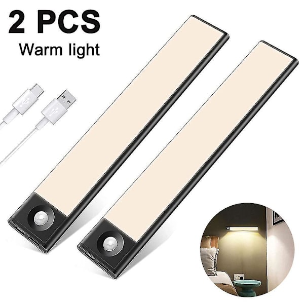 2 Pack Under Cabinet Lighting Motion Sensor Closet Light Wireless warm yellow light Black 20 cm