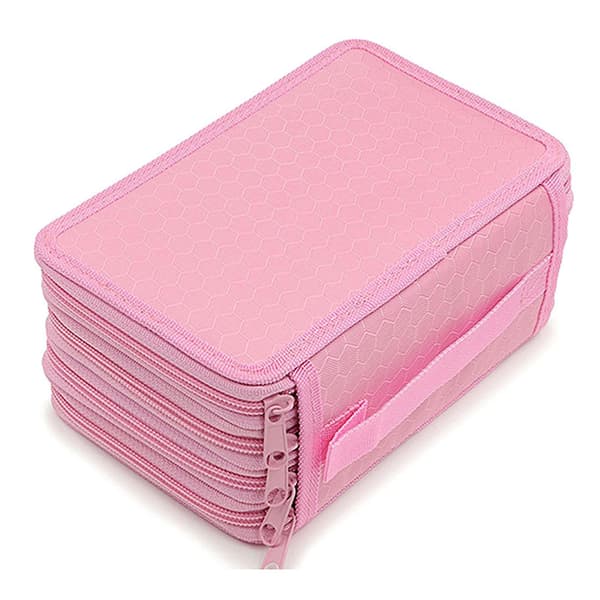 4 Layer Large Capacity Stationery Bag Pencil Case Pen Storage Box Organizer Pink