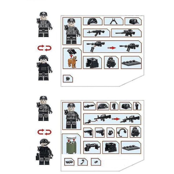 6pcs Swat Police Salon Building Blocks With Weapons, Bulletproof Vests, Police Dog Equipment, Minifigures, Children&#39;s Assembling Toys