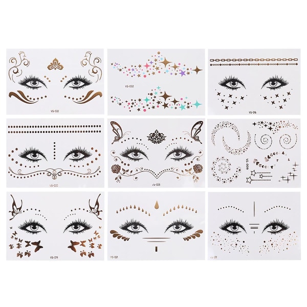 18 stk. Vanntette Gull Ansikts-klistremerker Delikate Maskerade Kropps-dekal Klistremerker Kreative Midlertidige Tatoveringer (vs-011, vs-016, vs-019, vs-020, vs-021, vs-022, vs-0 As Shown