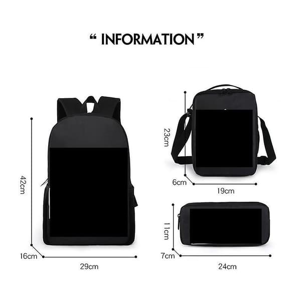 Backpack Kid School Bag Gift Large Capacity For Daily Life Bag 3pcs Black