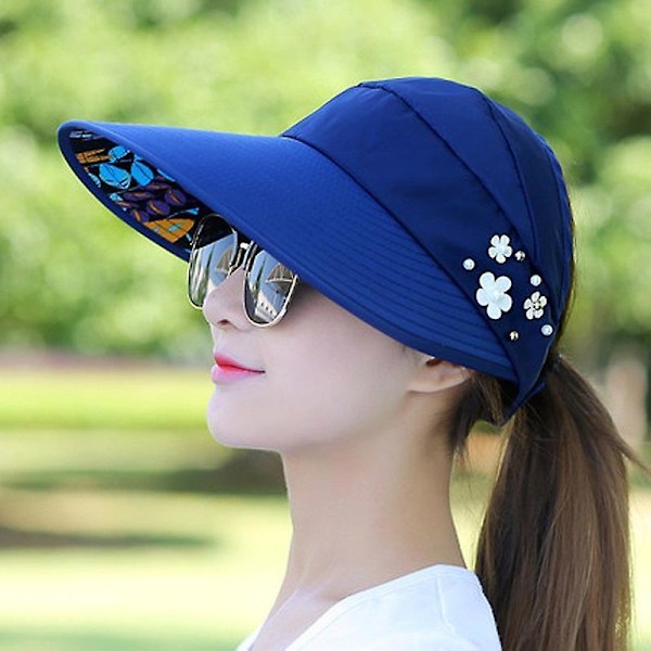 Outdoor Travel Leisure Fashion Sun Protection Sun Hat Foldable Uv Protection Sun Hat Navy blue