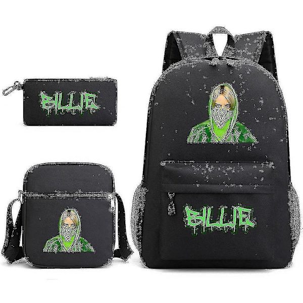 Bjxy 3pcs/set Billie Eilish Satchel Casual School Bag Backpack With Pencil Bag Messenger Bag